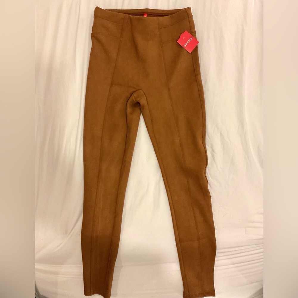 SPANX faux suede brown leather leggings, Size (S)
